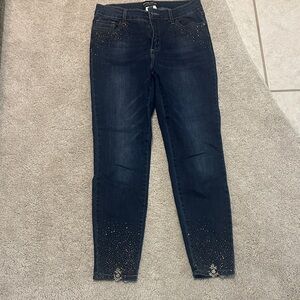 Frank Lyman Design Dark Blue Skinny Jeans with Crystal Accent